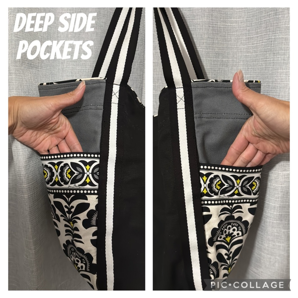 Large Vera Bradley Tote Bag-Black/White/Gray-Open Top-Reusable Bag Included-GUC - Picture 5 of 16